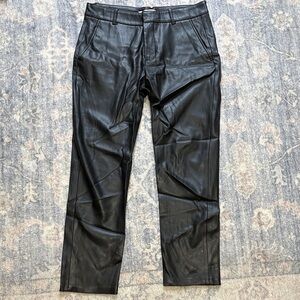 ZARA Black Faux Leather Trousers with Stitched Waistband